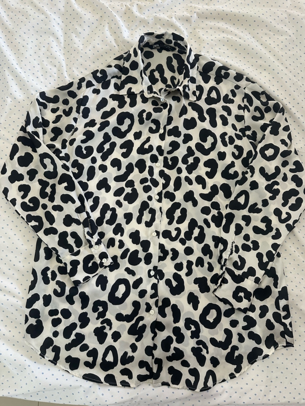 Zara Animal print Satin Button Down Blouse - Small